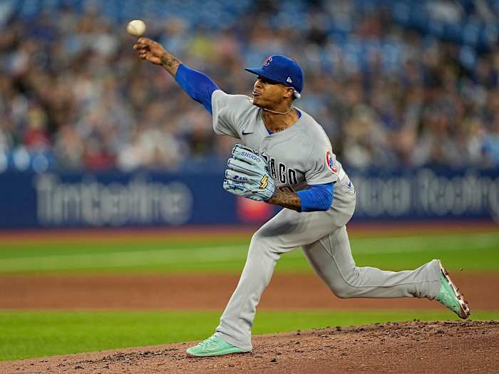 Chicago Cubs starting pitcher Marcus Stroman pitching against the Toronto Blue Jays last week.